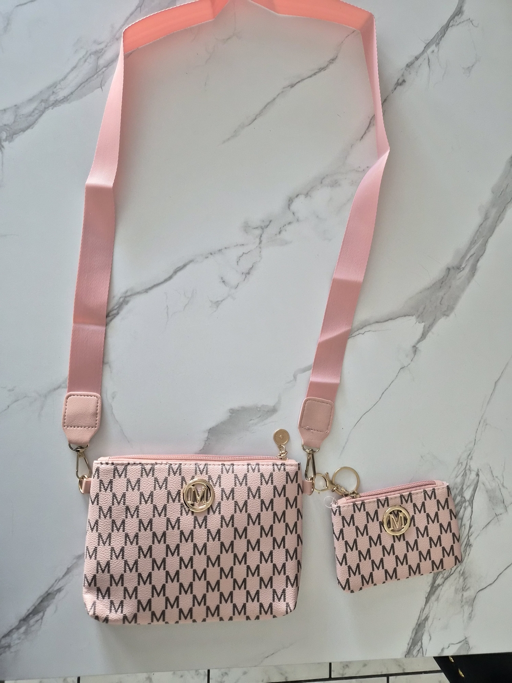 Pink Monogram Crossbody Bag with Matching Coin Pouch
